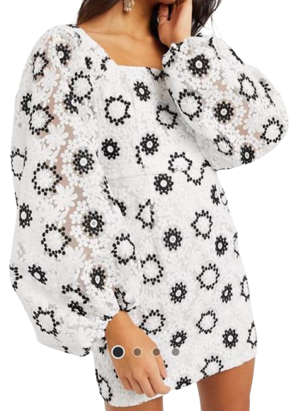 ASOS EDITION Embroidered Organza Mini Dress Size 8 NWT Puff Sleeve Black White